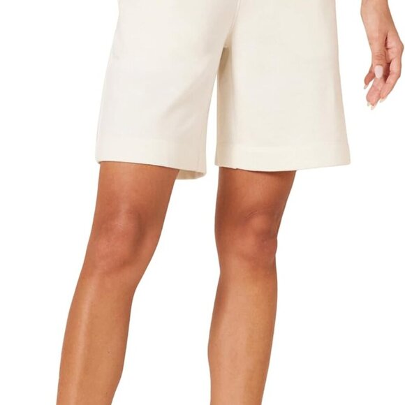 Women's Fleece High Rise Bermuda Shorts, Plus Size Available in Eggshell White, - Picture 1 of 6
